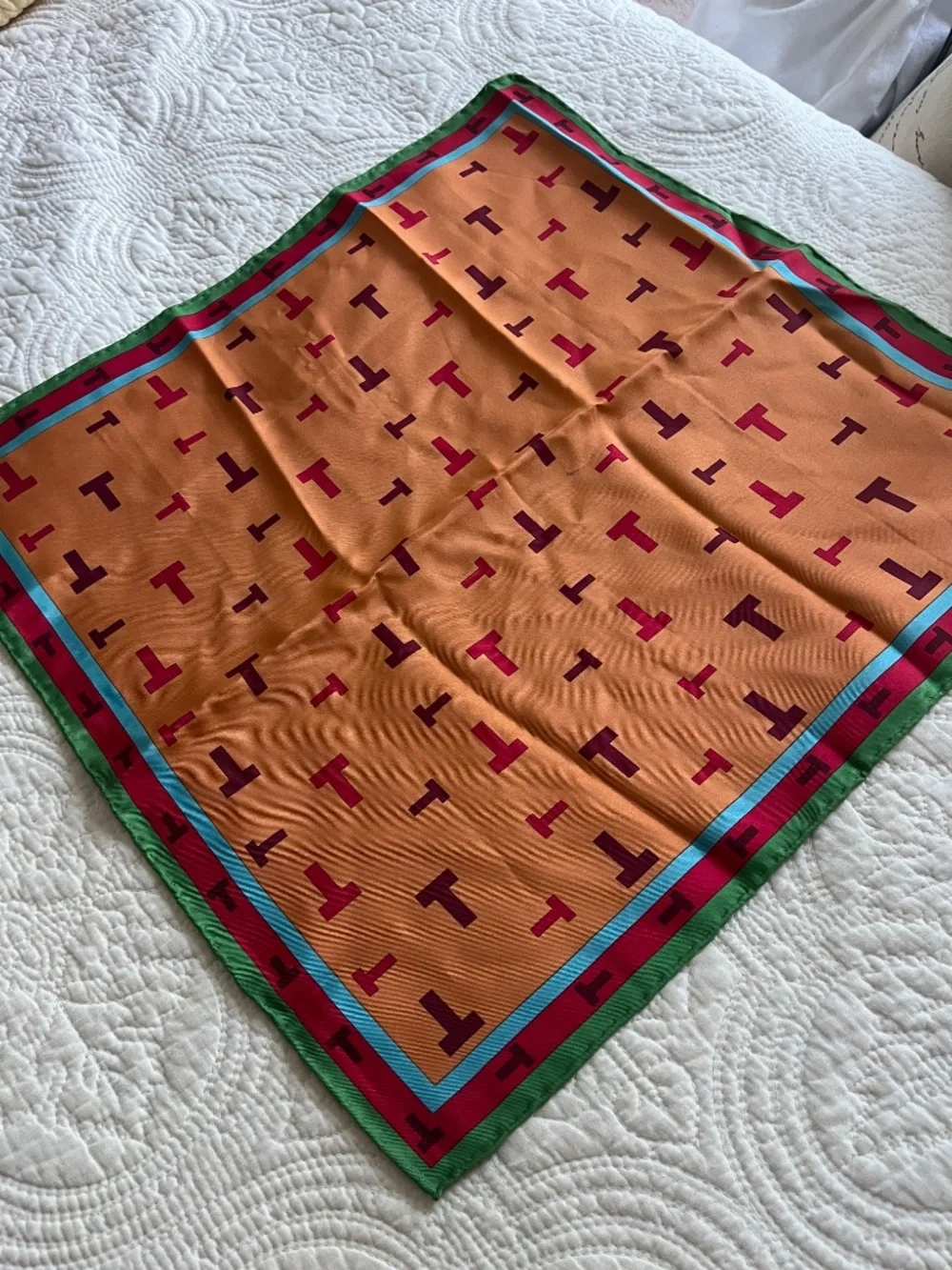 Tod's Orange, Pink,  and Green Silk Scarf